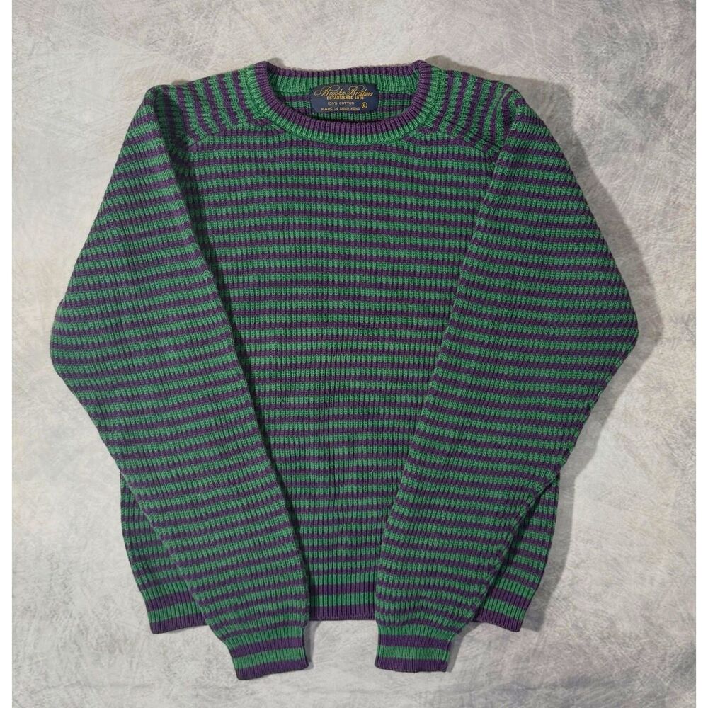 Brooks Brothers Green Purple Striped Sweater L